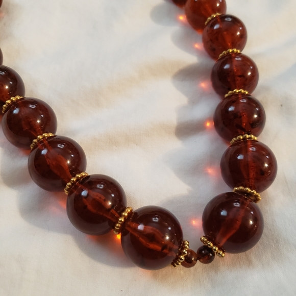 Faux Amber Ball Necklace 18" - Picture 3 of 6